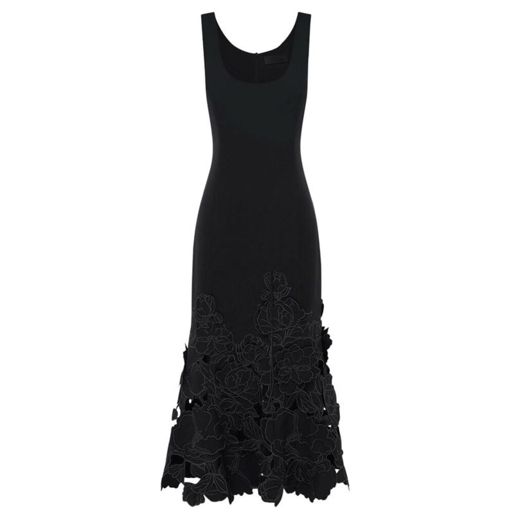Leo Lin Womens Emily Appliqué Midi Dress 10 Ebony - NWT $895